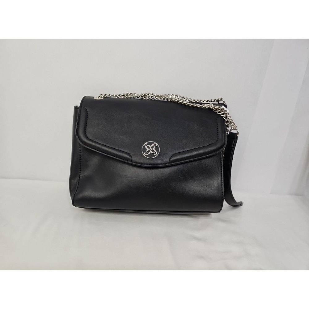 Nine West Classic Patent Black Handbag Med Size Purse EUC Chain Dbl Handle